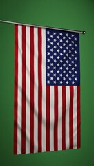 A Vibrant Display of National Pride: The American Flag with Stripes and Stars Illustrating Freedom and Unity Against a Green Background
