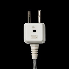 White UK Electrical Plug with Two Pins on Black Background