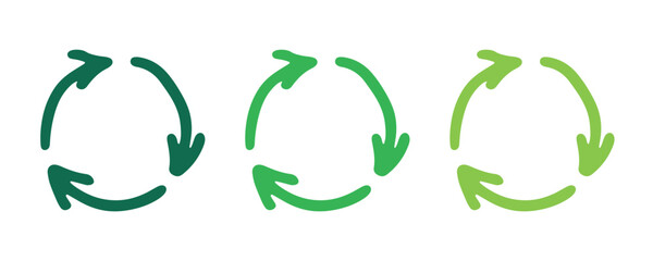 Hand drawn recycle arrow icon Recycling resources symbol Reuse of materials, zero waste, green environment, saving the planet
