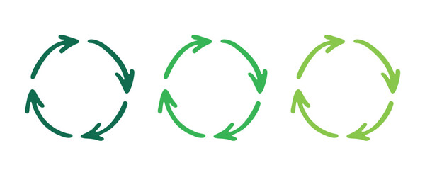 Hand drawn recycle arrow icon Recycling resources symbol Reuse of materials, zero waste, green environment, saving the planet