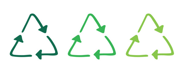 Hand drawn recycle arrow icon Recycling resources symbol Reuse of materials, zero waste, green environment, saving the planet