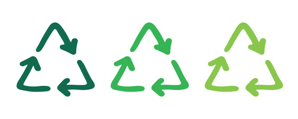 Hand drawn recycle arrow icon Recycling resources symbol Reuse of materials, zero waste, green environment, saving the planet