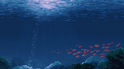 Underwater pixel world – Coral reefs, pixel fish, bubbles rising. Retro pixel game vibe, vibrant colors, nostalgic pixel game mood. 90s platformer vibe background style, SNES-era charm. 37231970 1