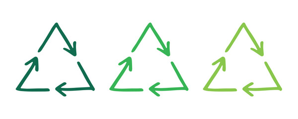 Hand drawn recycle arrow icon Recycling resources symbol Reuse of materials, zero waste, green environment, saving the planet