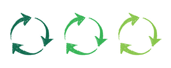 Hand drawn recycle arrow icon Recycling resources symbol Reuse of materials, zero waste, green environment, saving the planet