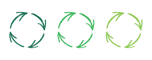 Hand drawn recycle arrow icon Recycling resources symbol Reuse of materials, zero waste, green environment, saving the planet