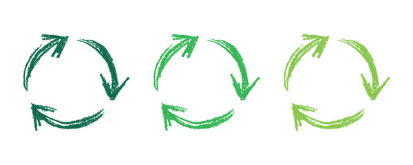 Hand drawn recycle arrow icon Recycling resources symbol Reuse of materials, zero waste, green environment, saving the planet