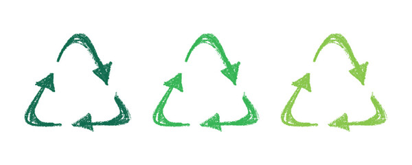 Hand drawn recycle arrow icon Recycling resources symbol Reuse of materials, zero waste, green environment, saving the planet