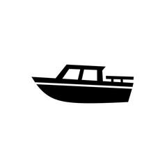Motorboat Icon – Black Silhouette of Cabin Cruiser or Speedboat Symbol