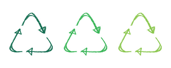 Hand drawn recycle arrow icon Recycling resources symbol Reuse of materials, zero waste, green environment, saving the planet