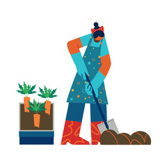 A woman composting for her garden plants. Homegrown concept vector illustration.