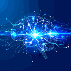 Fototapeta premium Abstract Brain Silhouette with Neural Network Connections in Blue Hues Artificial Intelligence and Future Technology Conceptual Image