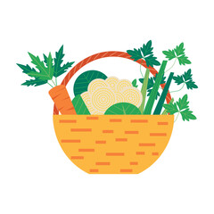 a basket of freshness vegetables. Homegrown concept vector illustration.
