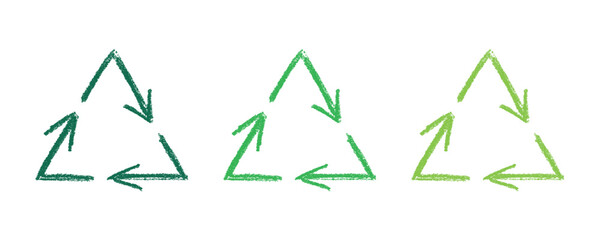 Hand drawn recycle arrow icon Recycling resources symbol Reuse of materials, zero waste, green environment, saving the planet