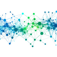 Abstract Network of Connected Dots and Lines in Blue and Green on White Background Represents Global Communication System