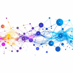 Abstract Network of Interconnected Dots and Lines on White Background Featuring a Colorful Web Structure and Modern Technological Design