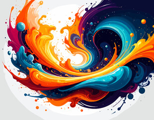 Abstract Pixelated Swirl of Orange Blue and Purple Colors on White Background Creating a Dynamic and Energetic Design