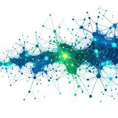 Obraz premium Blue Green Network of Dots and Lines on White Background Abstract Futuristic Communication Concept Graphic Design
