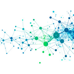 Connected Network of Dots in Blue and Green Gradient on White Background Represents Abstract Digital Data Communication Concept