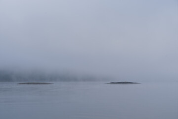 View to the lake called Edersee near the german village Rehbach in the morning