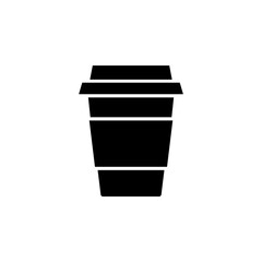 Simple black silhouette of a disposable coffee cup with a lid