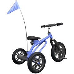 3D Illustration of Cute Blue Kids Tricycle with Flag on Transparent Background