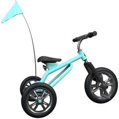 3D Illustration of Cute Blue Kids Tricycle with Flag on Transparent Background