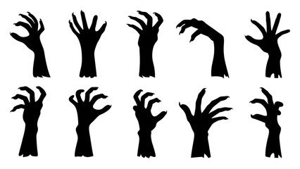 Set of doodle zombie hands silhouette.