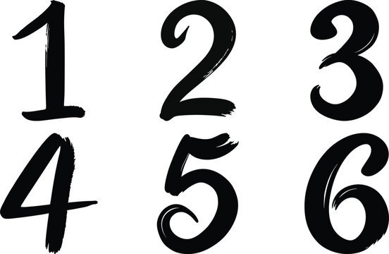 Vector art of handwritten numbers one through six isolated on transparent background, perfect for design projects