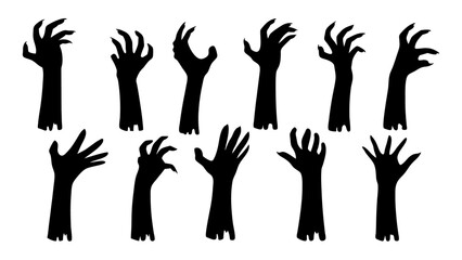 Fototapeta premium Set of doodle zombie hands silhouette.
