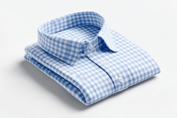 Folded blue checkered shirt on a plain background.