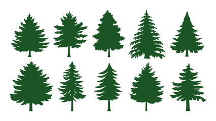 Obraz premium A row of evergreen tree silhouettes in various sizes