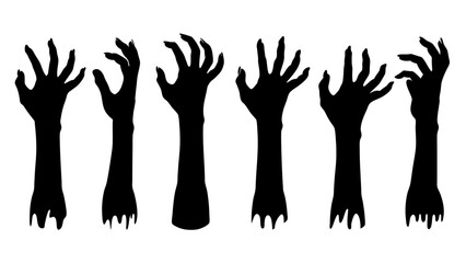Set of doodle zombie hands silhouette.