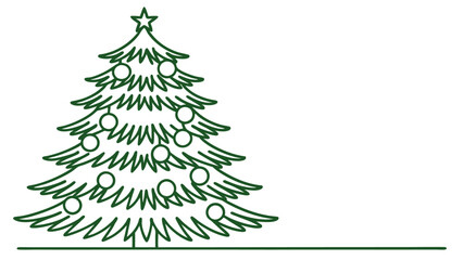 Green christmas tree line art style vector illustration
