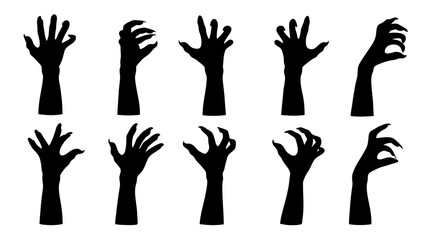Set of doodle zombie hands silhouette.