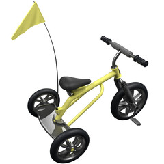 3D Illustration of Cute Blue Kids Tricycle with Flag on Transparent Background