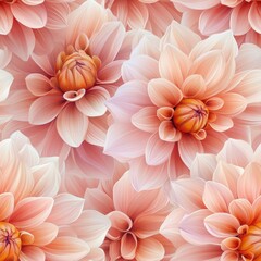 Fototapeta premium A seamless pattern with realistic dahlias, mesmerizing and vibrant, minimalist design, soft colors 