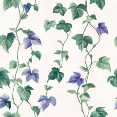 A seamless pattern with realistic ivy vines, mesmerizing and vibrant, minimalist design, soft colors 