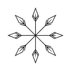 Intricate mandala design featuring stylized arrows and delicate feathers set against a clean white background for versatile use