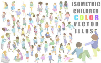 Hand drawn isometric kids simple color illustration set © まこと