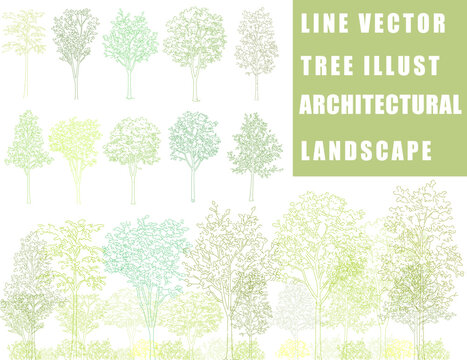 Architectural editable line vector design landscape trees pack