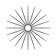 Intricate sunburst mandala design with radiant spokes on a clean white background for advertising and banners