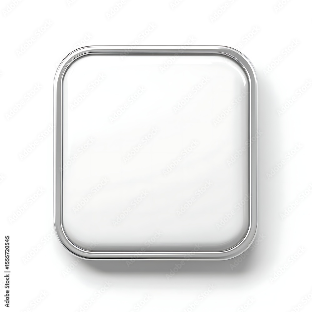 Fototapete blank square button with a polished chrome border isolated on white background