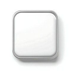 Blank square button with a polished chrome border isolated on white background