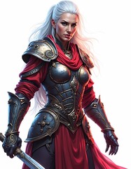 Obraz premium digital painting of senior female knight character wearing magnificent armor isolated on white background. Generate Ai