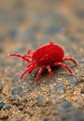 Stunning Macro Shot of a Red Velvet Mite on Rocky Ground