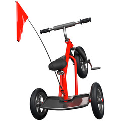 3D Illustration of Cute Blue Kids Tricycle with Flag on Transparent Background