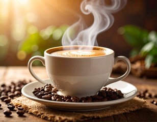 Aromatic Coffee Cup with and Coffee Beans
