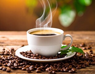 Freshly Brewed Coffee with and Coffee Beans