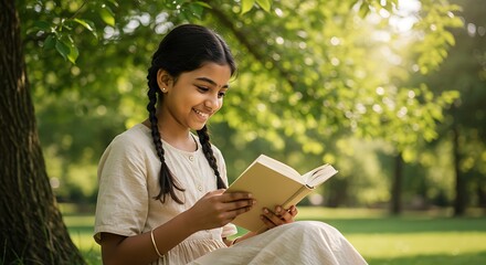 Fototapeta premium Young Girl Reading Book Outdoors